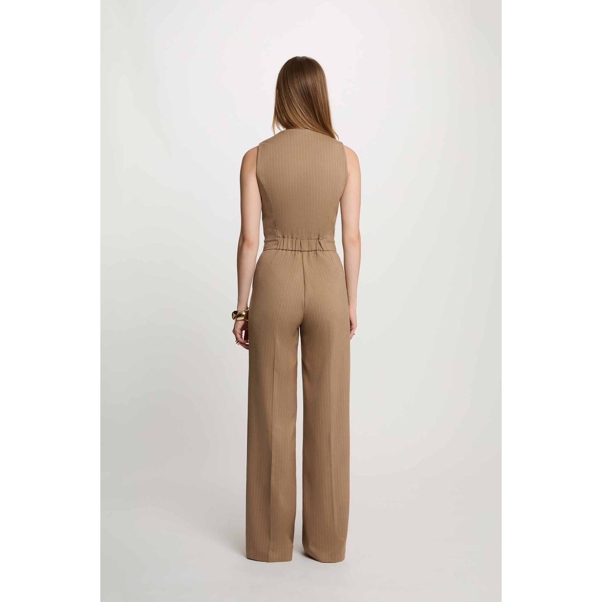 Combinaison fluide col v taupe, MORGAN