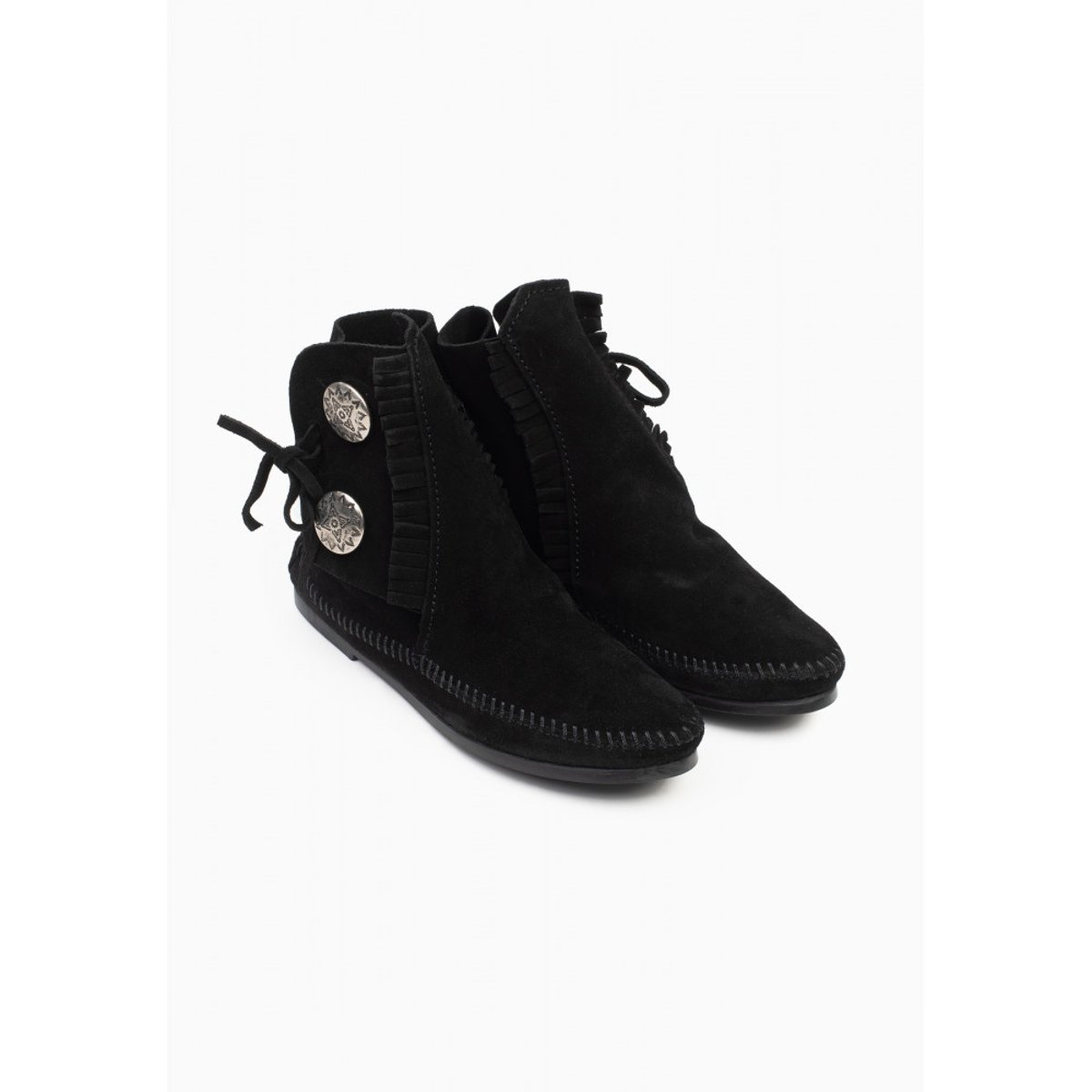 Bottines en cuir suede TWO BUTTON HARDSOLE noir, MINNETONKA