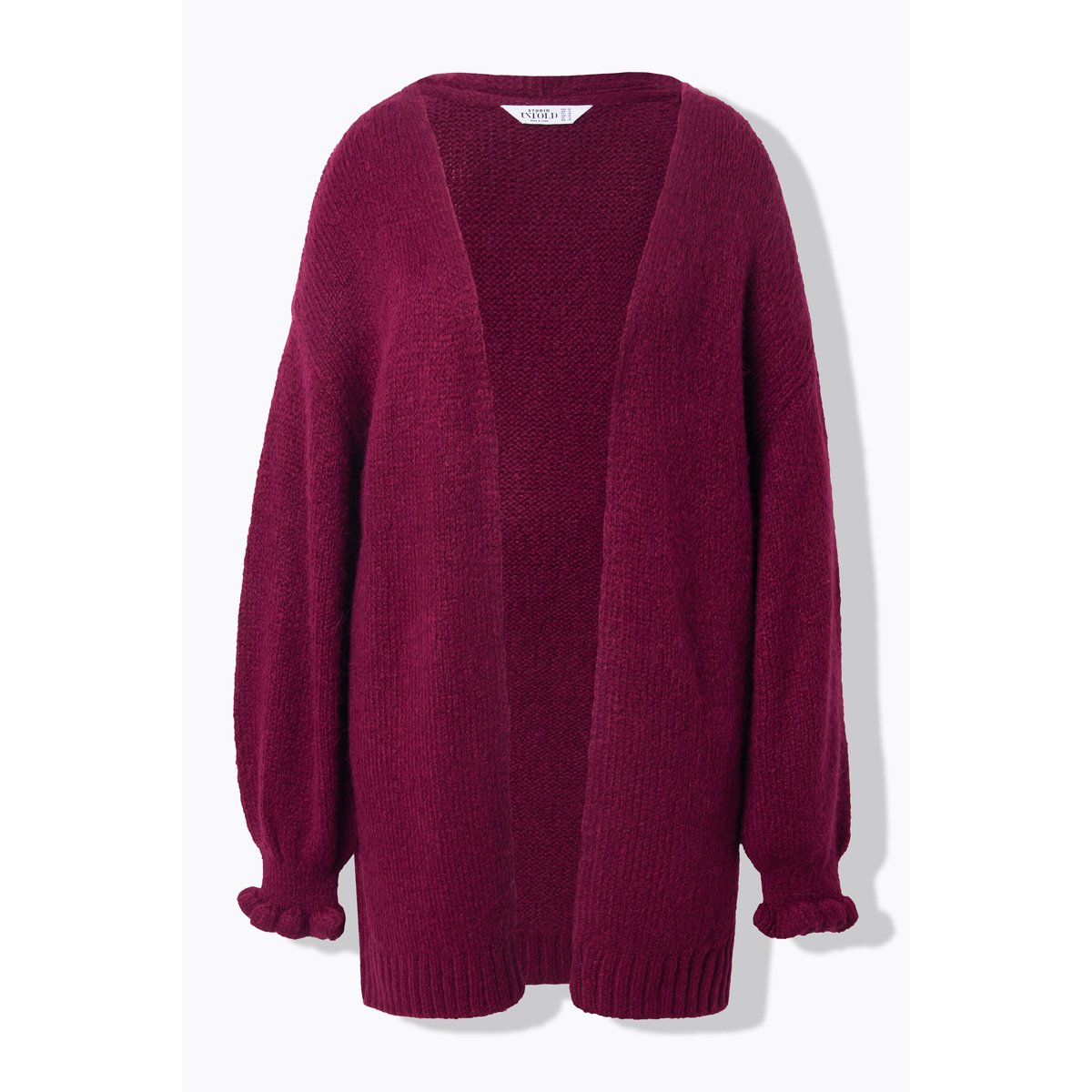 Cardigan long oversize. Manches ruchées rouge vin, STUDIO UNTOLD