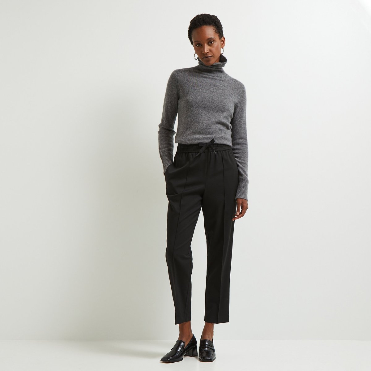 Pantalon droit taille élastiquée noir, MONOPRIX