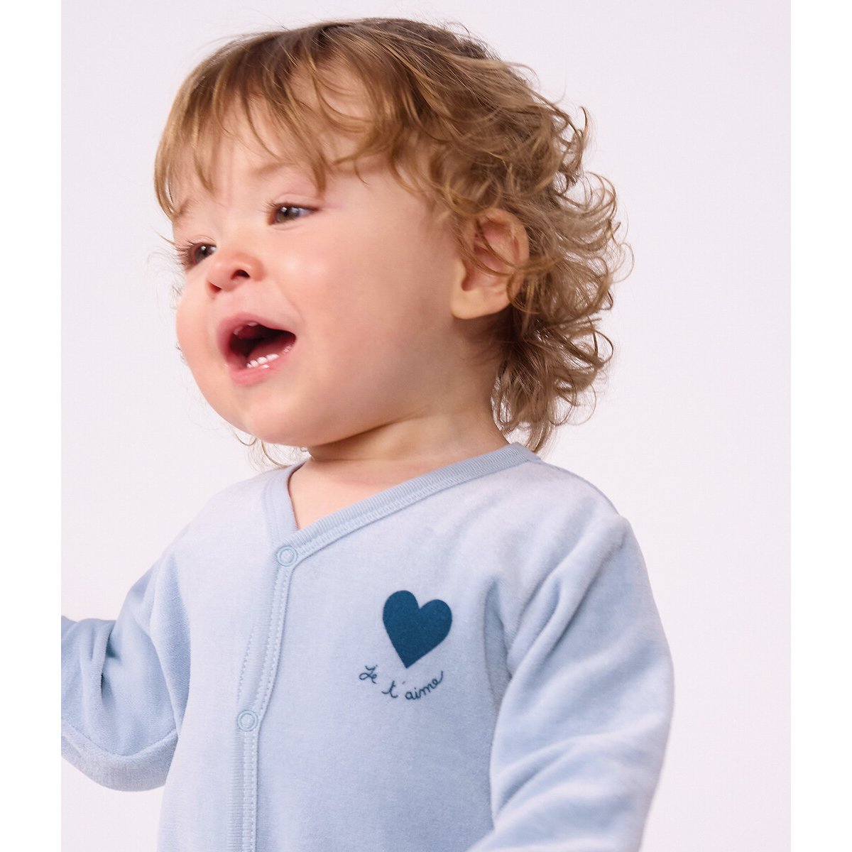 Pyjama avec pieds en velours bleu grisé, PETIT BATEAU