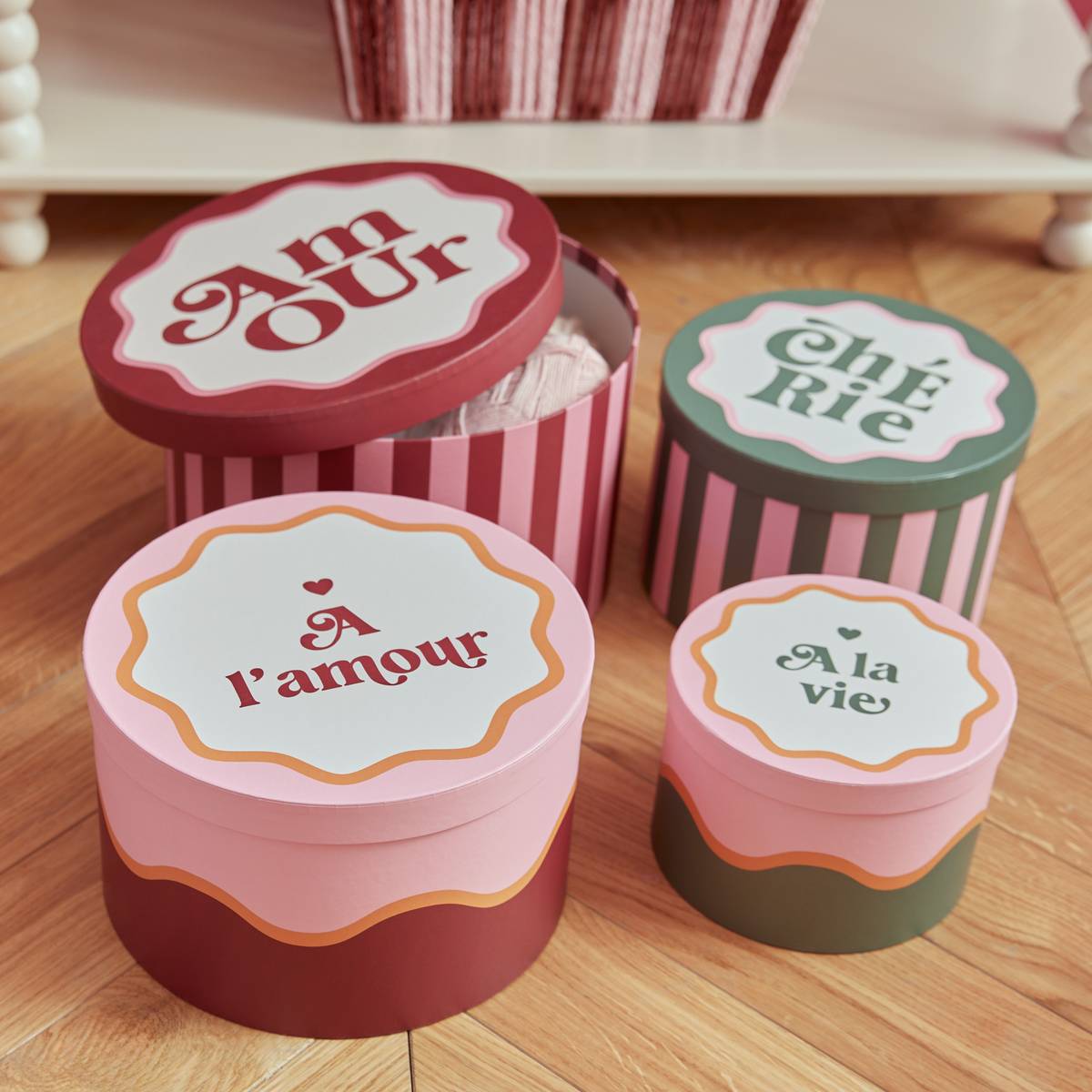 Set de 4 boîtes décoratives CHERIE rouge, ATMOSPHERA