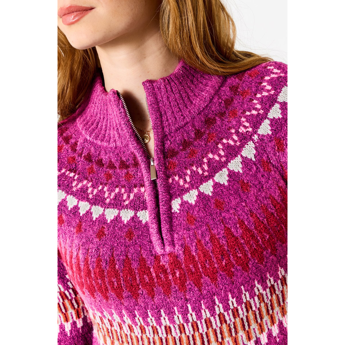 Pull Fair Isle Semi-Zippé Connie violet, JOE BROWNS
