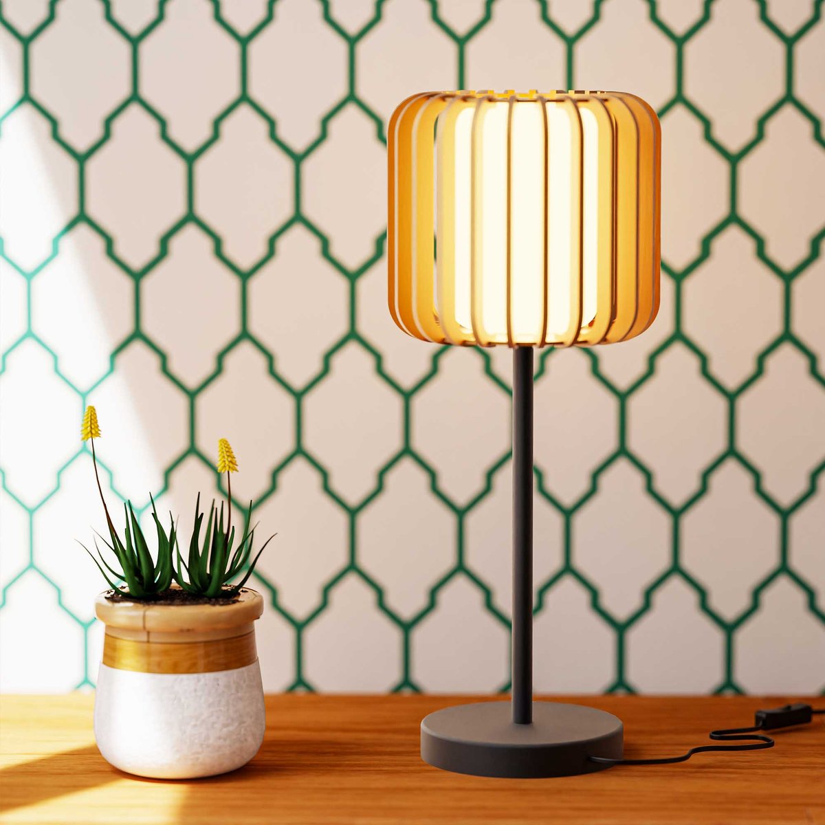 Lampe design en bois scandinave, VIVA marron, BOITE A DESIGN