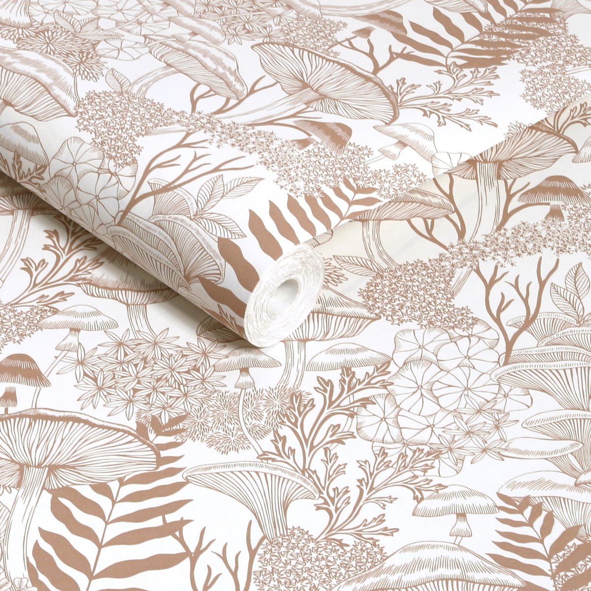 Papier peint Champignons Fungi Folklore Whispering rose poudré sur fond blanc cassé, GRAHAM ET BROWN
