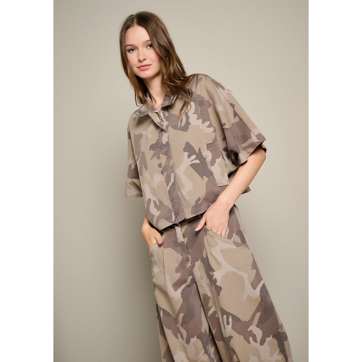 Veste ample camouflage khaki, LOLALIZA