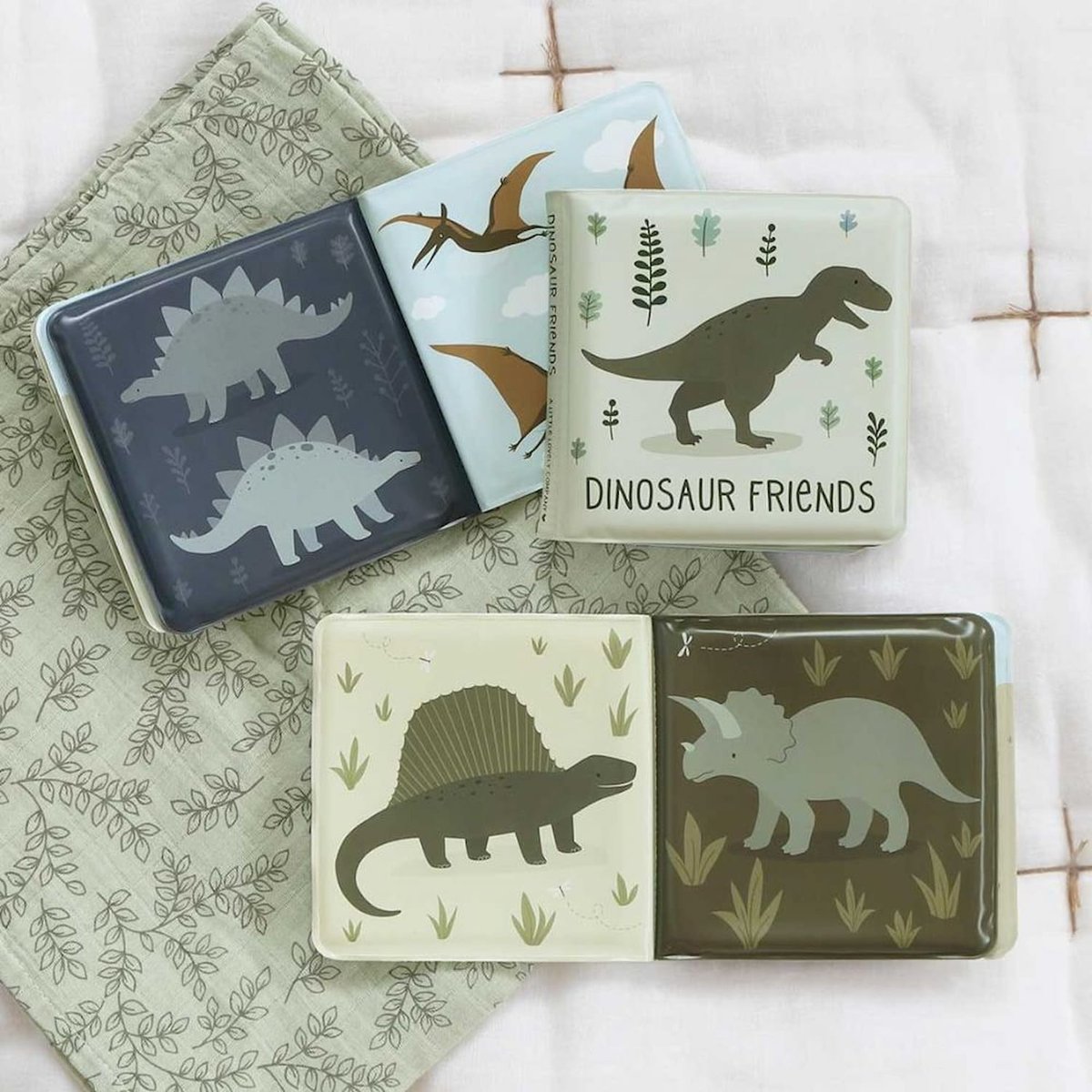 Livre de bain Amis des Dinosaures gris, marron, bleu, A LITTLE LOVELY COMPANY
