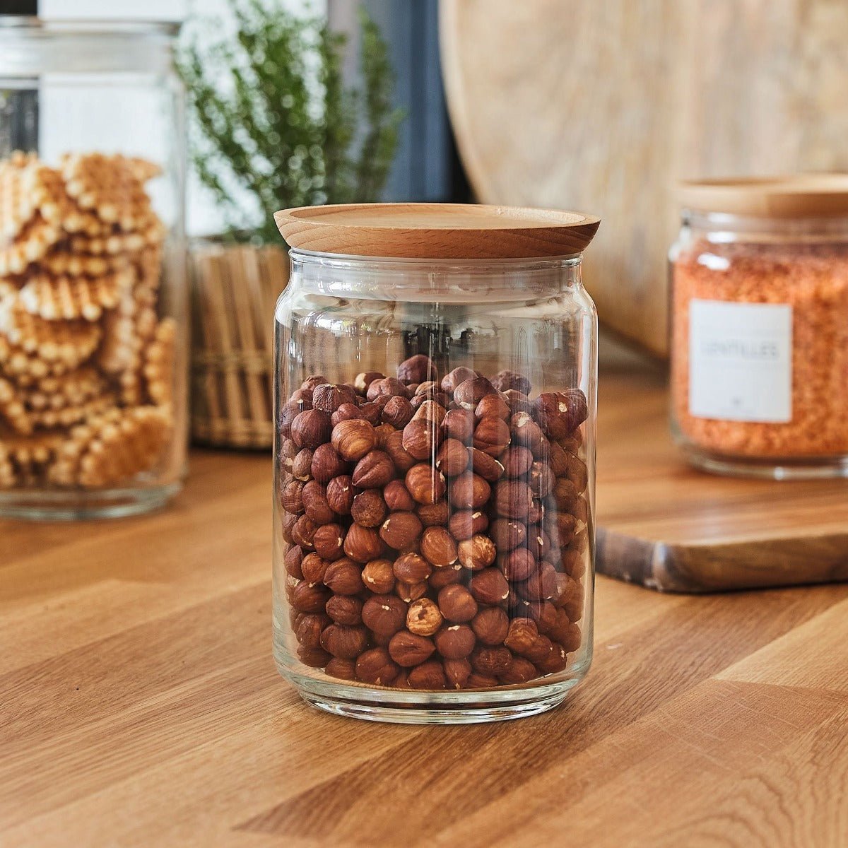 2 pots de conservation 1L -PURE JAR WOOD transparent, LUMINARC