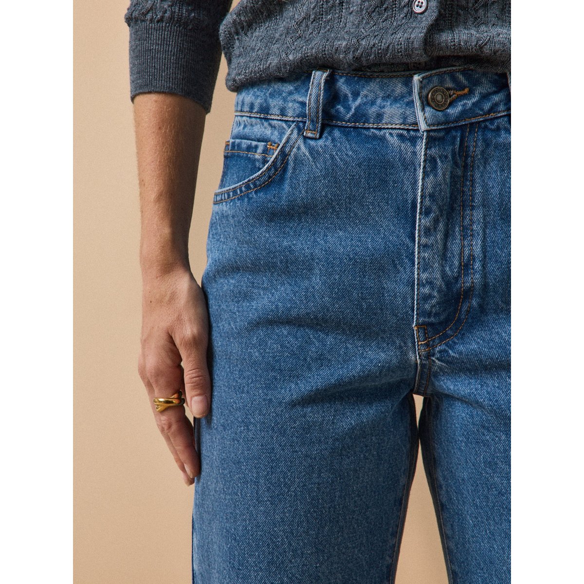 Jean mom  Claire coton biologique délavage écoresponsable denim stone, CYRILLUS