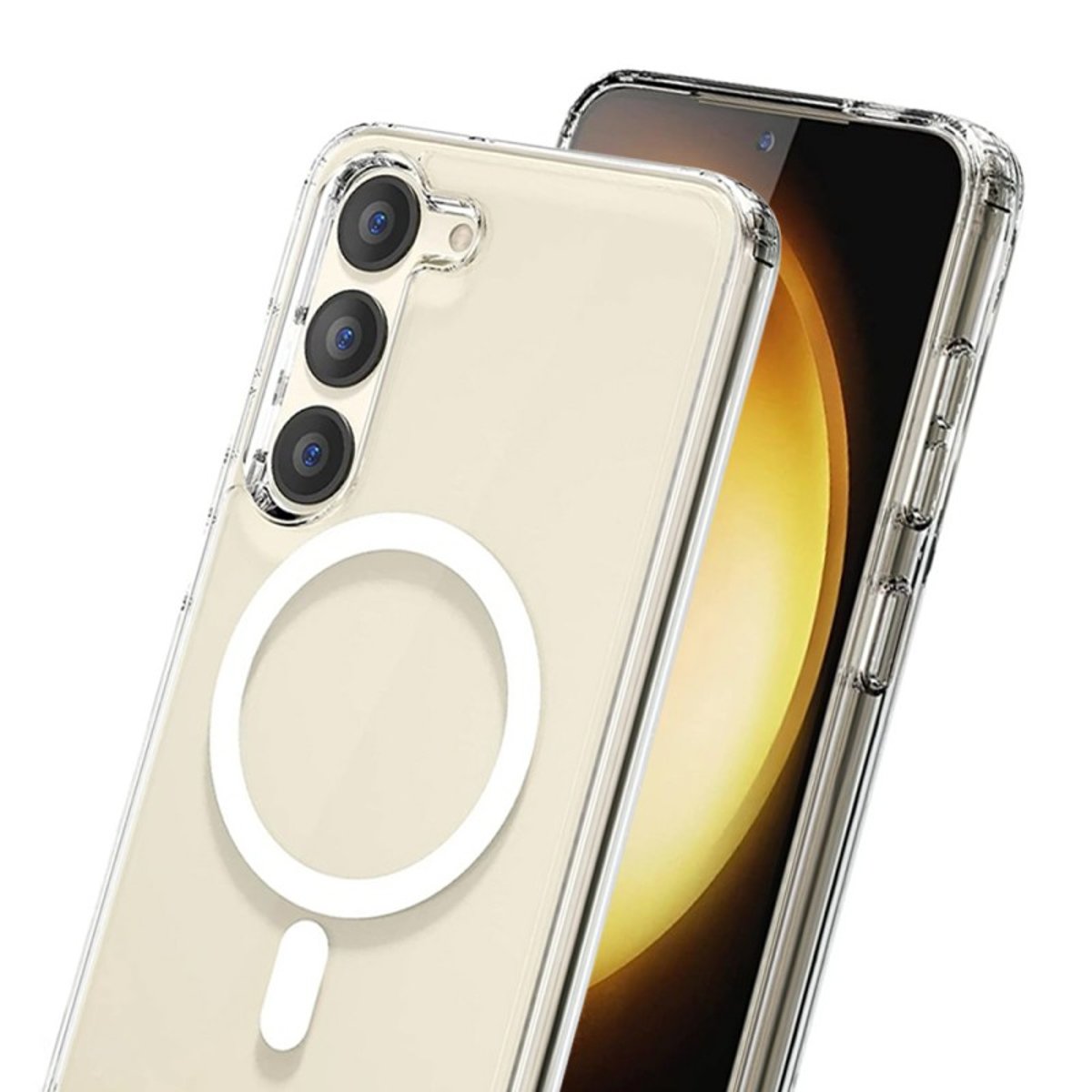 Coque Anti-choc Magnétique compatible Magsafe pour Galaxy S23 Plus Transparente + 2 vitres transparent, EVETANE