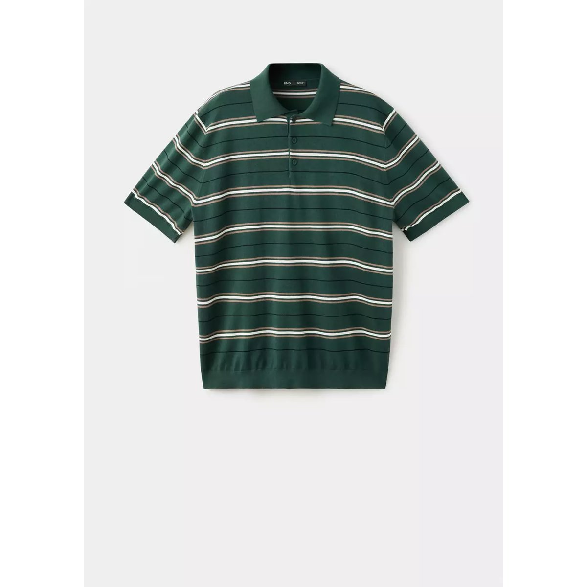 Polo 100 % coton maille fine à rayures vert billard, MANGO MAN