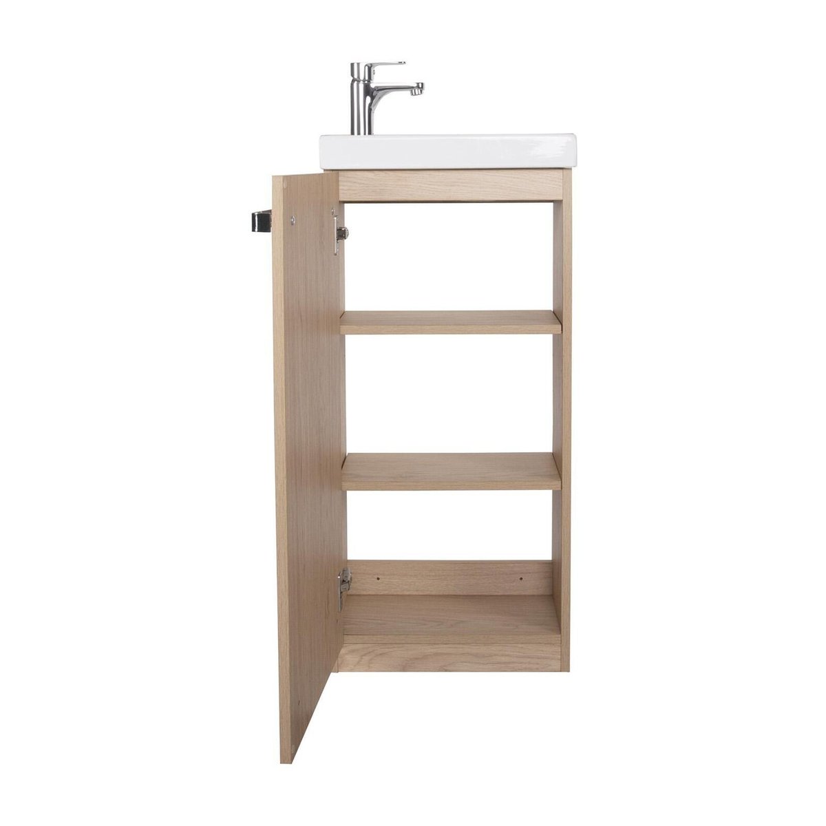 Ensemble lave-mains sur pieds avec robinet et miroir JOHANN décor chêne, MOB IN