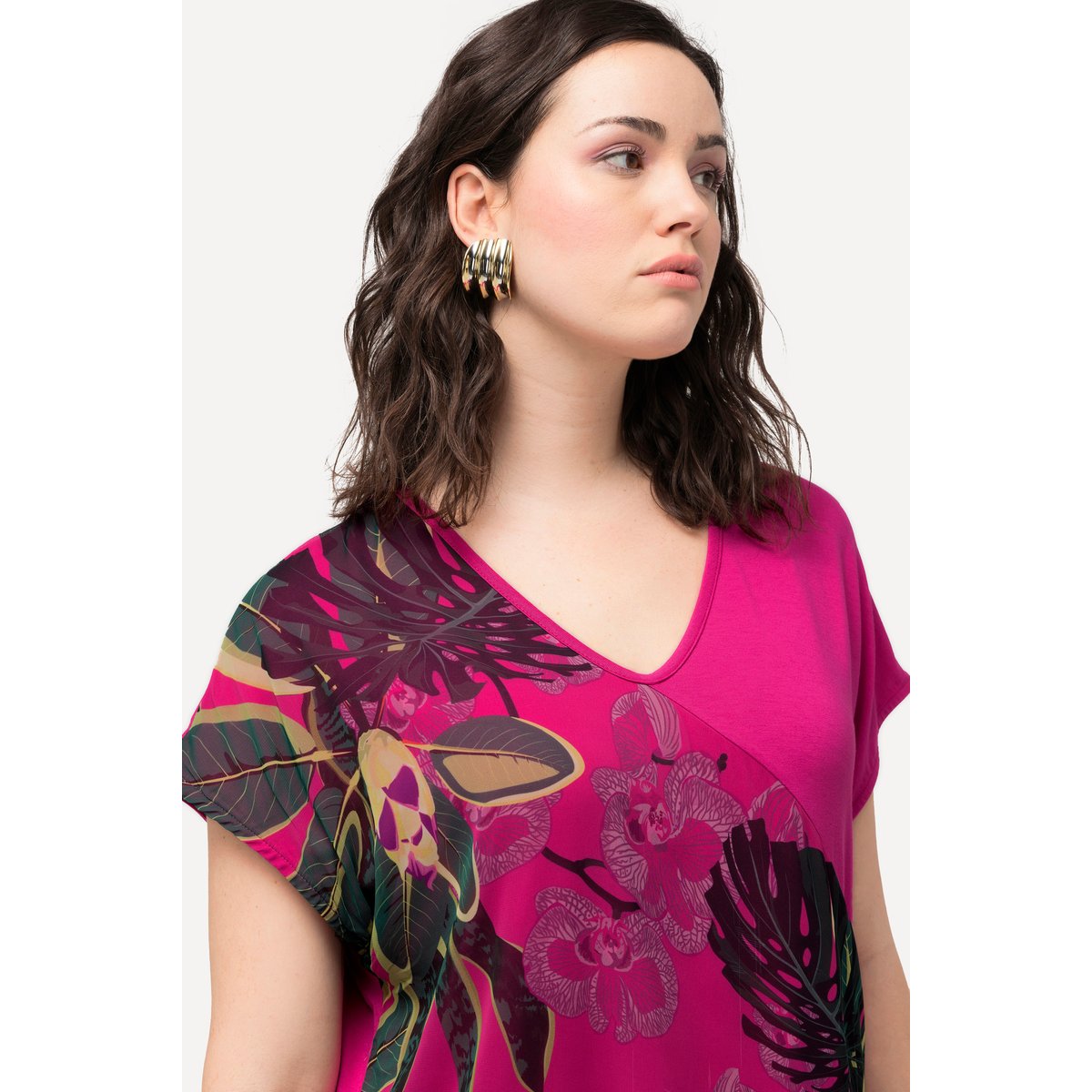Robe en jersey et mousseline à bruyère clair, ULLA POPKEN
