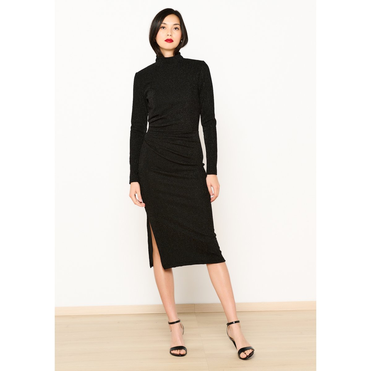 Robe bodycon en fil textile noir, LOLALIZA