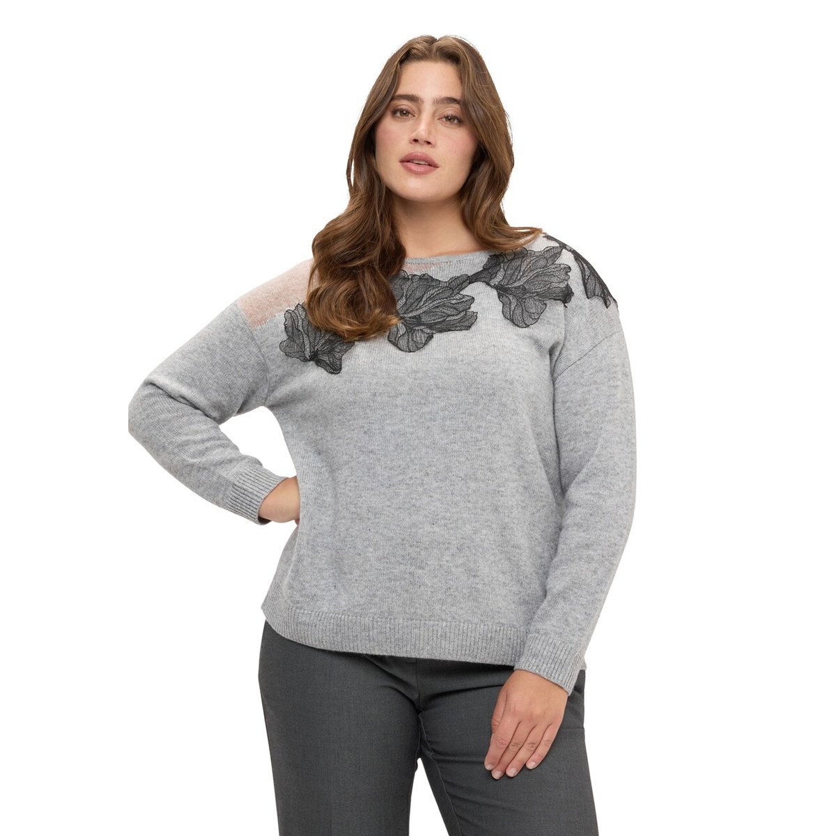 Pull avec applications florales gris, FIORELLA RUBINO
