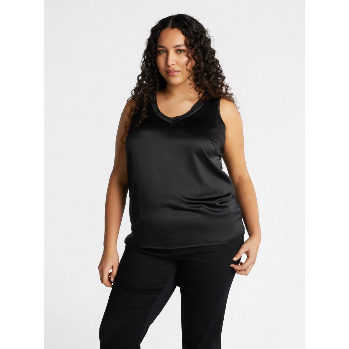 Top bi-matière avec col V noir, FIORELLA RUBINO