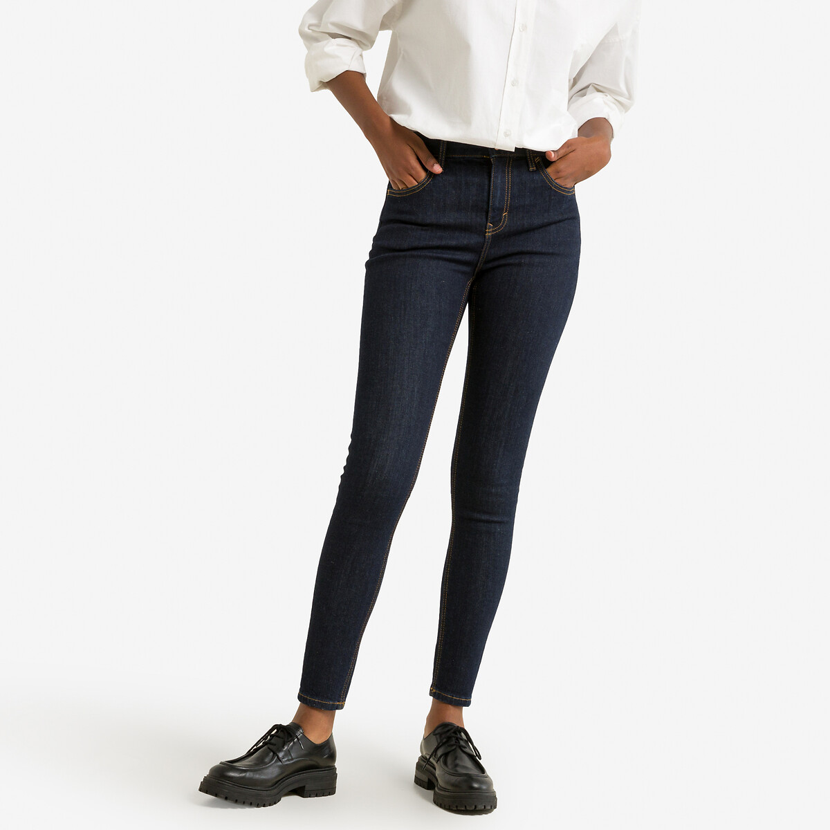 High Waist Skinny Jeans untreated blue, ESPRIT