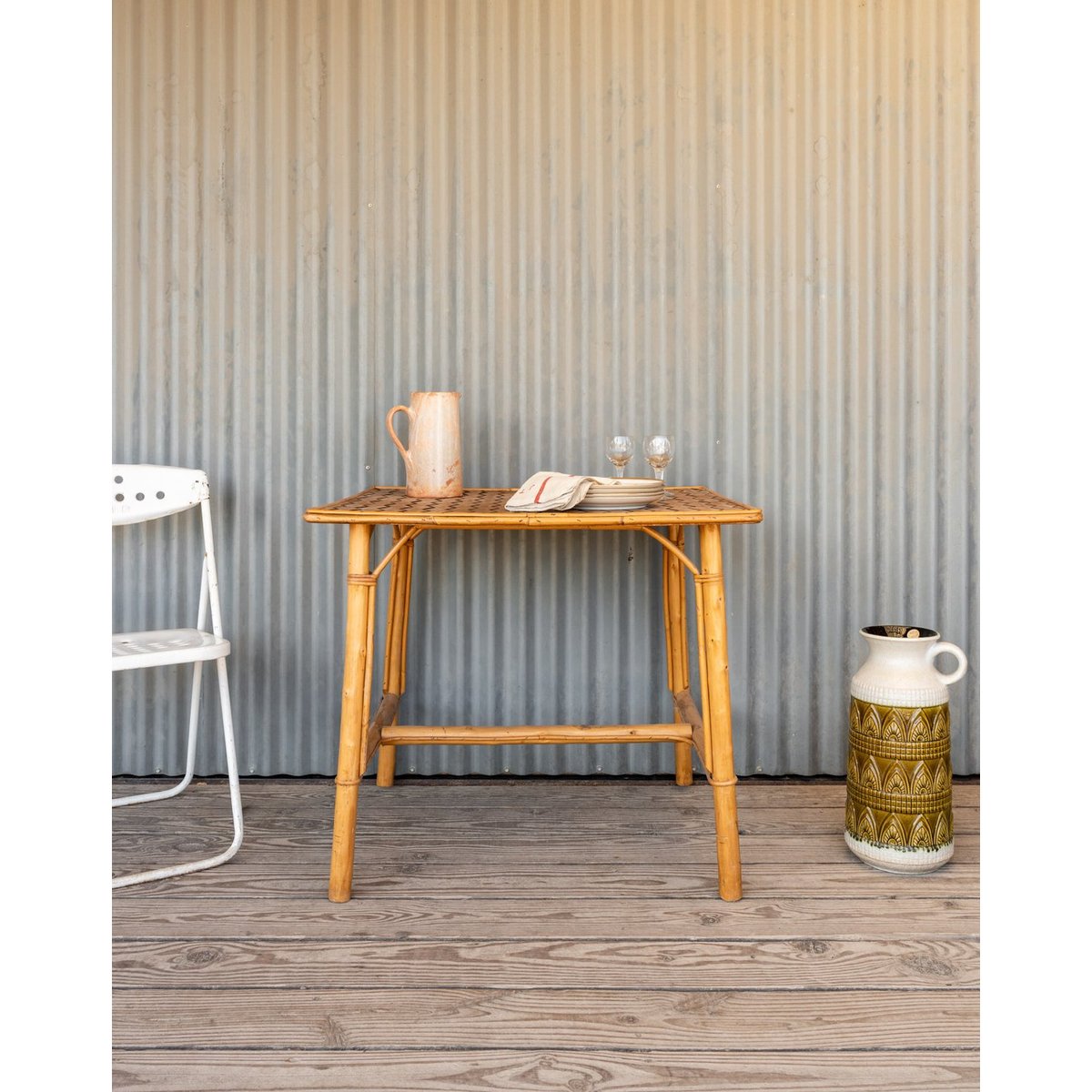 Table à manger en rotin et bambou Romy N°1451 - Bon état bois foncé, DEBONGOUT
