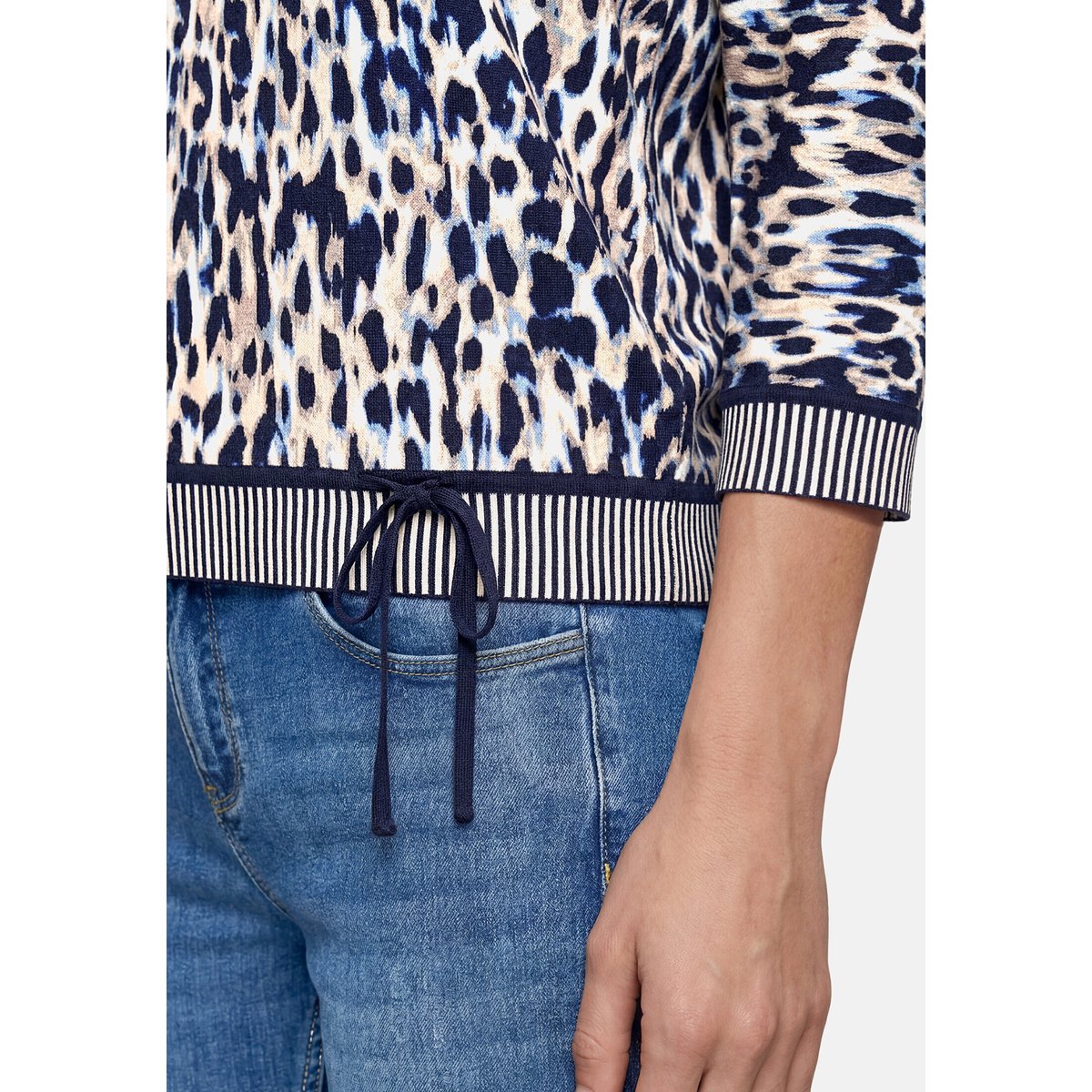 Pull-over en maille à cordon coulissant sous tunnel dark blue/beige, BETTY BARCLAY