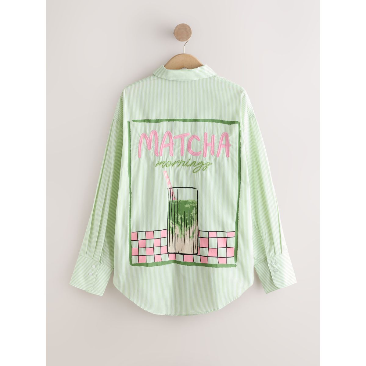 Chemise boyfriend oversize motif matcha à rayures vertes et blanches, NEXT
