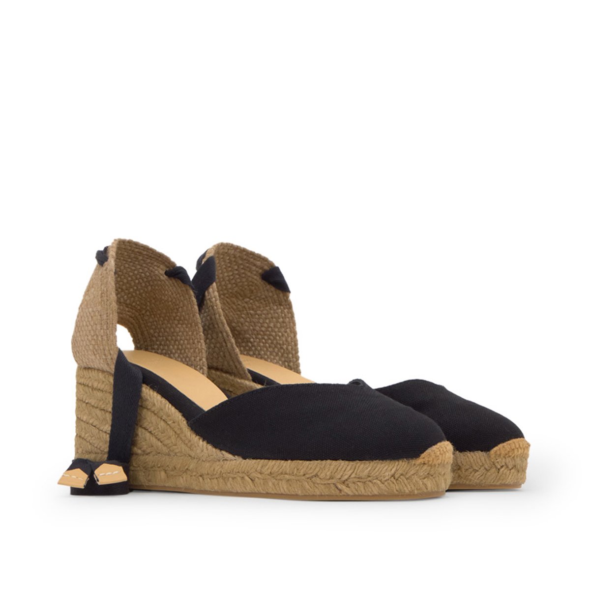 Espadrilles compensées en jute tressée à découpe en V CHIARA PLATFORM noir, CASTANER