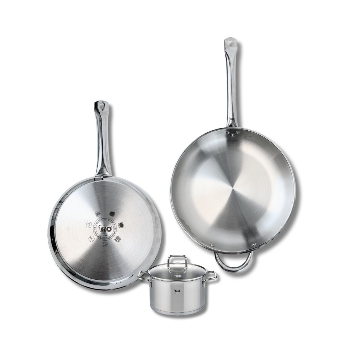 Batterie 2 poêles 28/32cm + 1 faitout 14cm PROFI CITRIN inox, ELO