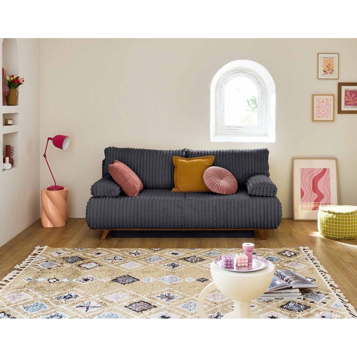 Canapé Convertible 3 places - CRISTAL gris anthracite, BEST MOBILIER