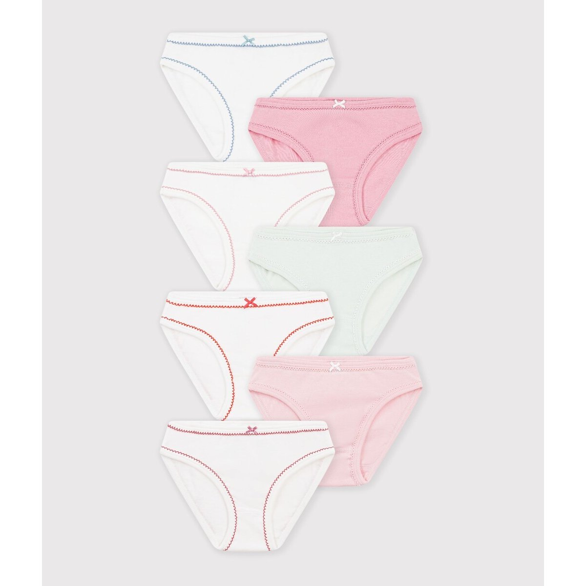 Lot de 7 culottes en coton blanc + rose + vert, PETIT BATEAU