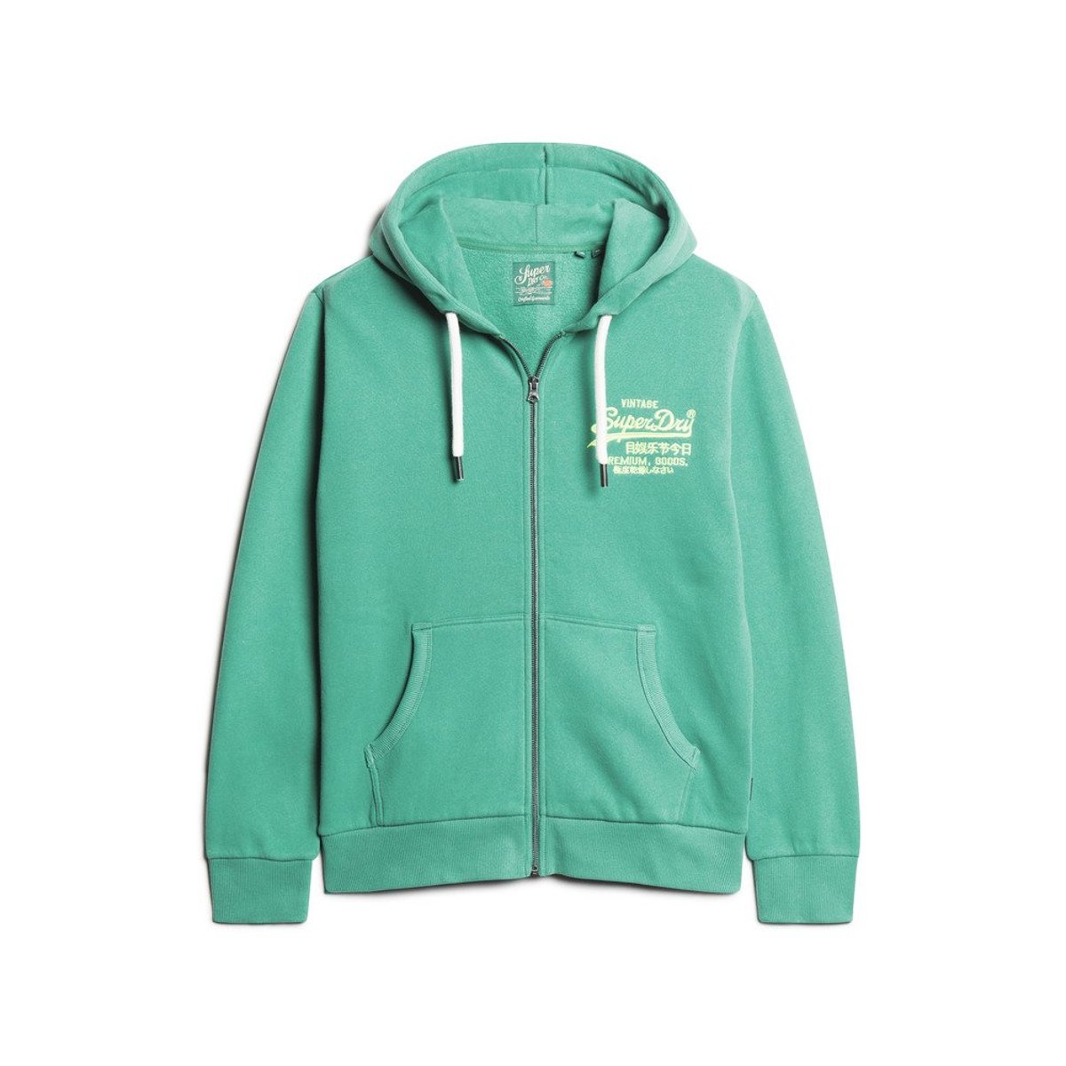 Sweat zippé à capuche avec logo vintage fluo vert galvanisé, SUPERDRY