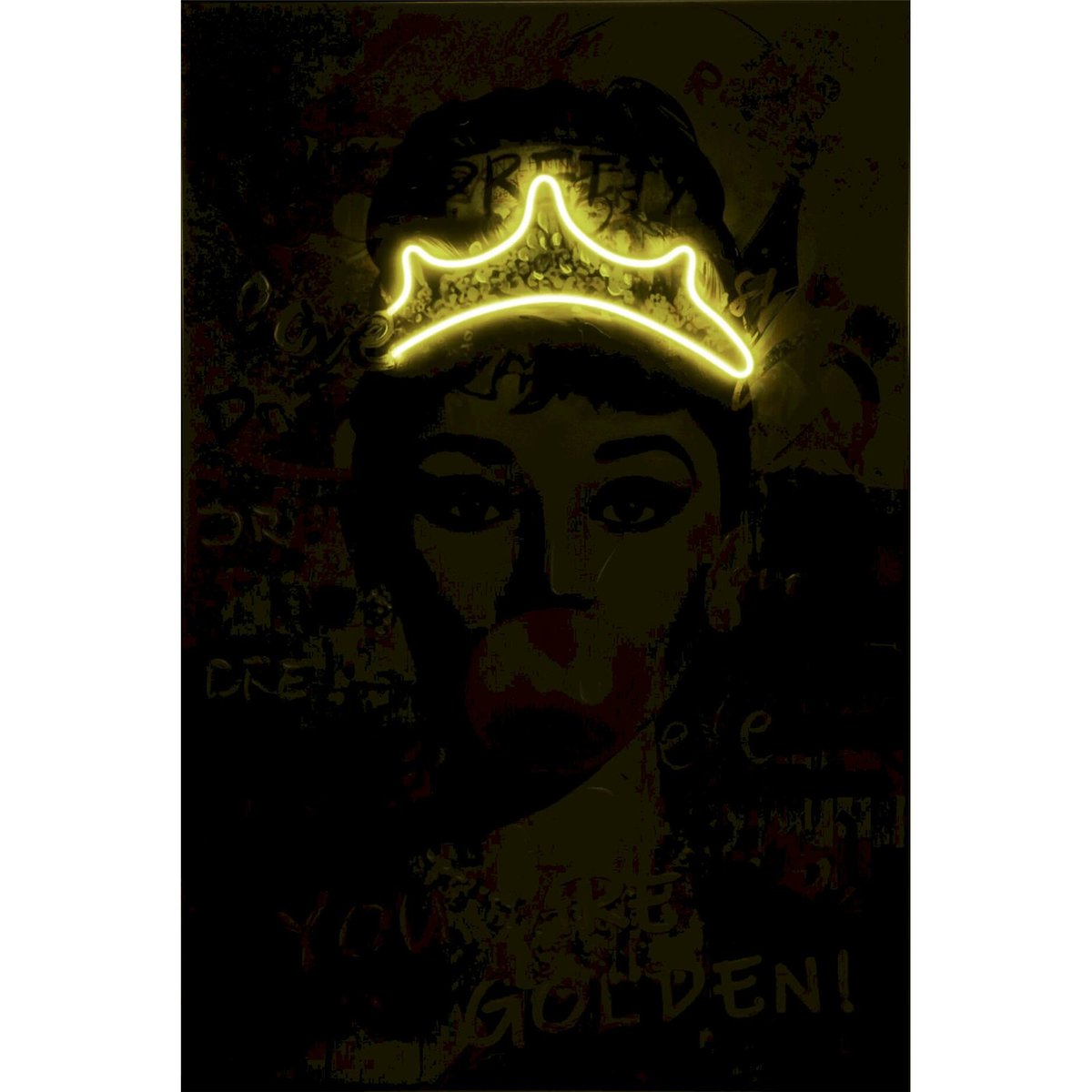 Tableau lumineux LED rectangulaire toile multicolore avec détails dorés, RECOLLECTION