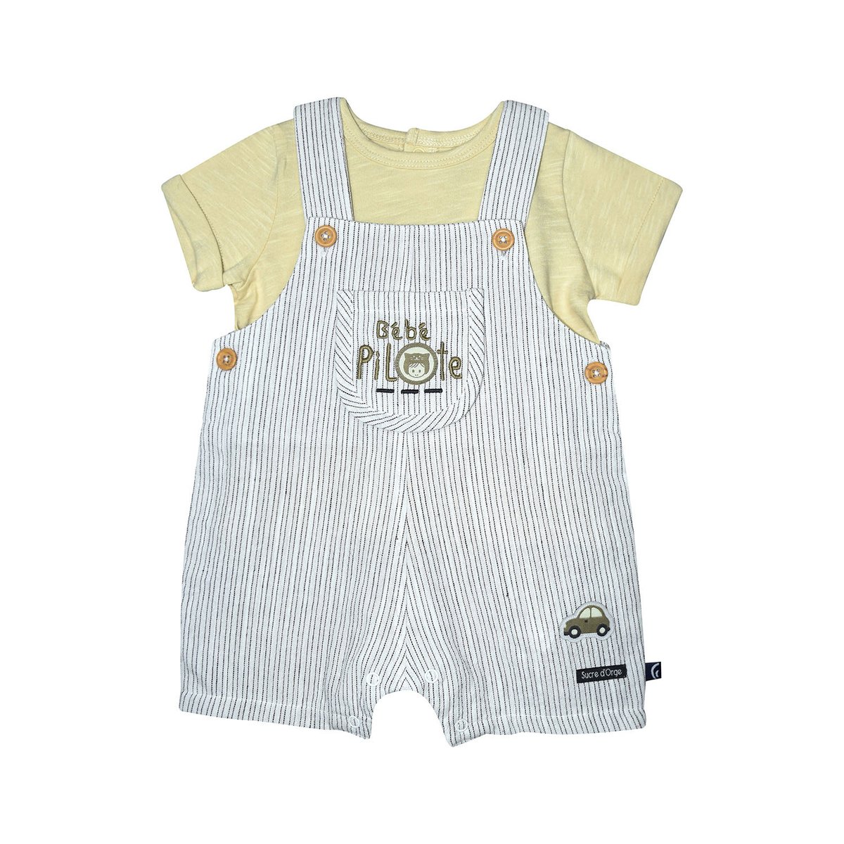 Ensemble tshirt salopette courte romario blanc, SUCRE D'ORGE
