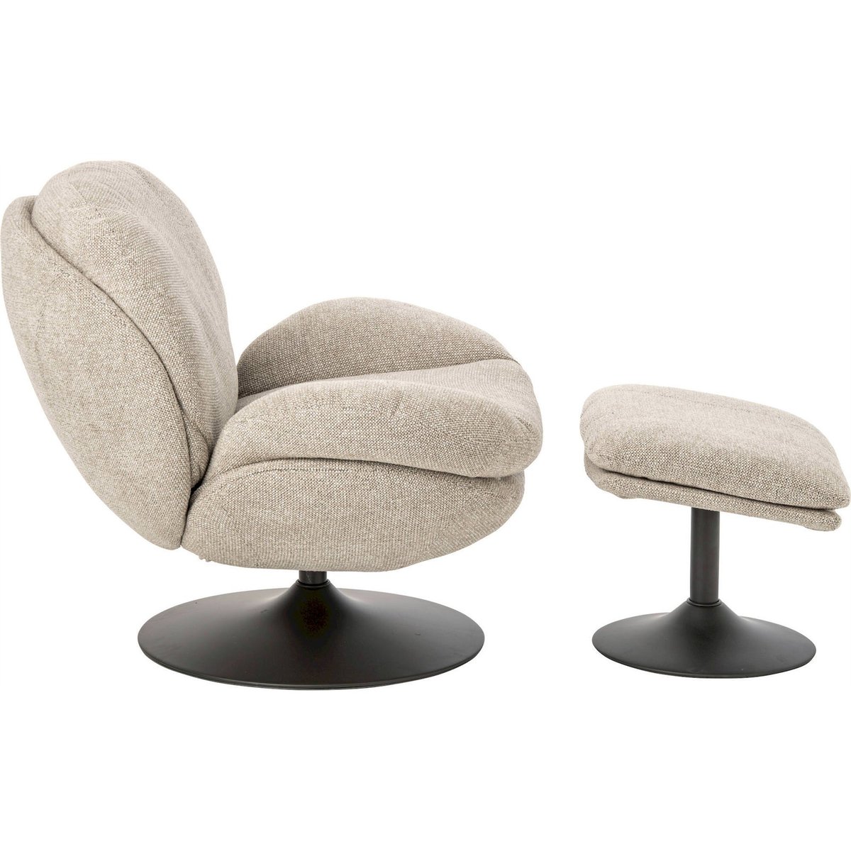 Chaise longue en métal avec repose-pied beige et noir, RECOLLECTION
