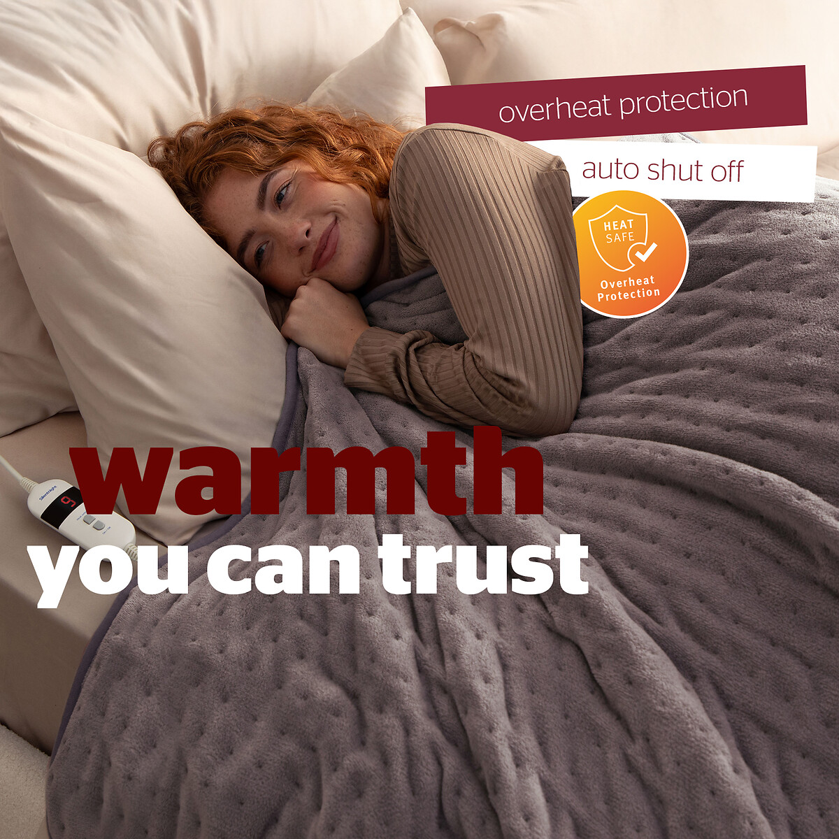 Luxury Comfort Control Fleece Heated Throw grey, SILENTNIGHT
