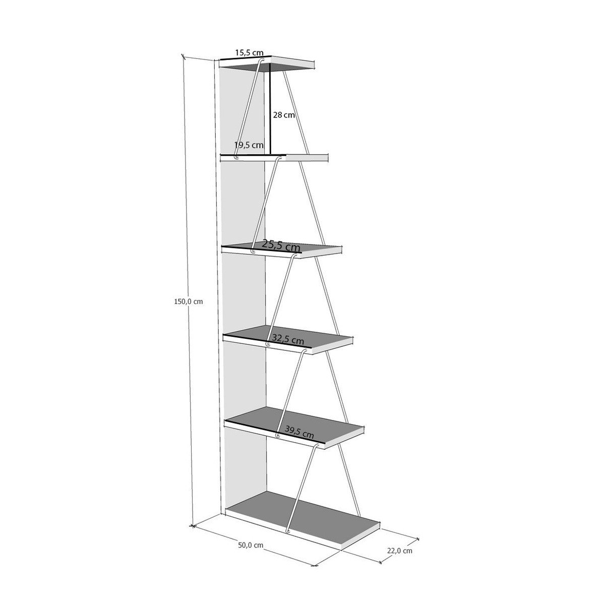 Etagère d'angle 6 tablettes décor pin et noir H150 cm - TLOS bois foncé, CALICOSY