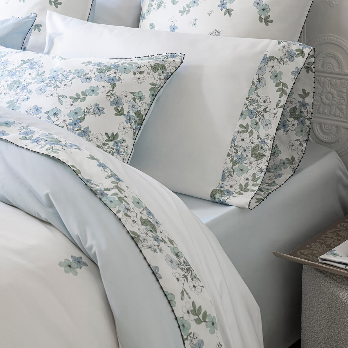 Drap housse en Coton, MANUKA ciel, LE JACQUARD FRANCAIS