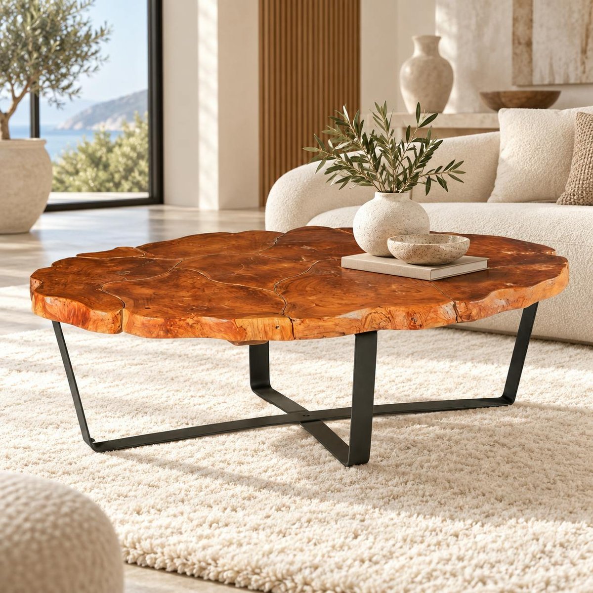 Table basse ovale teck massif recyclé BALTIMORE bois naturel, PIER IMPORT