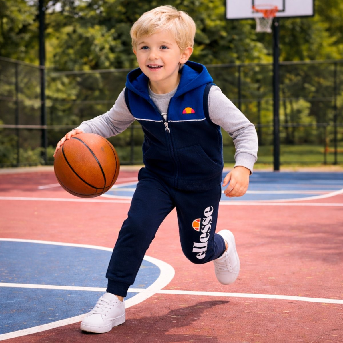 Ensemble 3 pièces doudoune sans manches, t-shirt et pantalon de jogging SQUAD bleu marine, ELLESSE