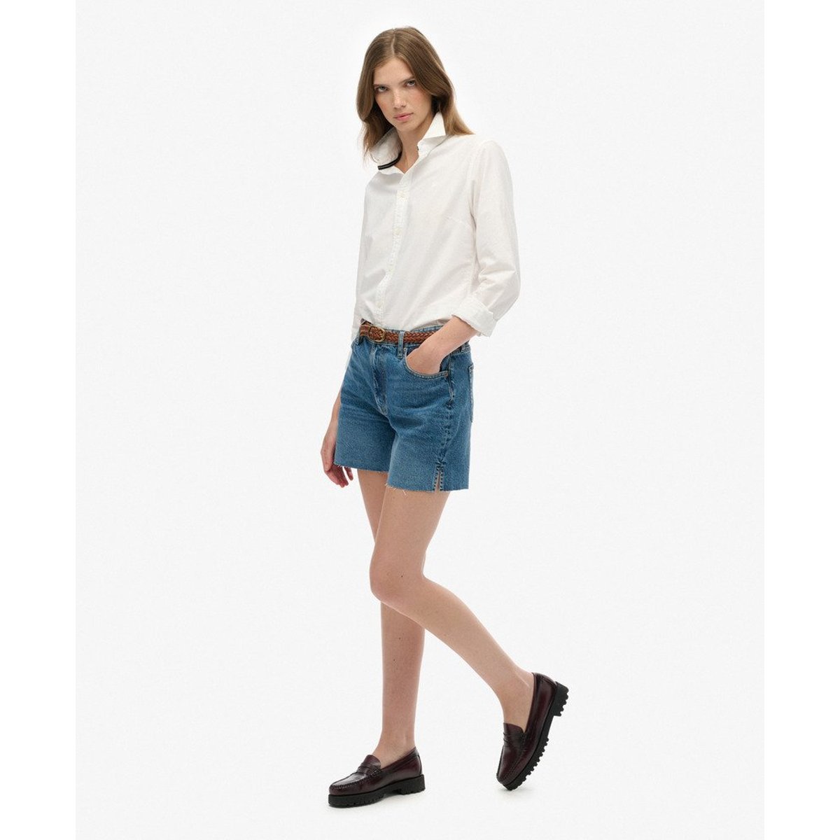 Short ajouré à taille mi-haute bleu vintage fulton, SUPERDRY
