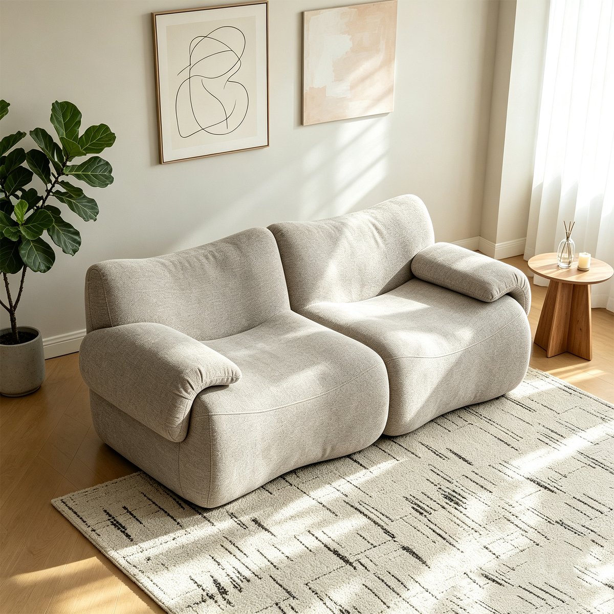 Canapé droit compressé 2 places design moderne, CLOUD taupe, MEUBLES COSY
