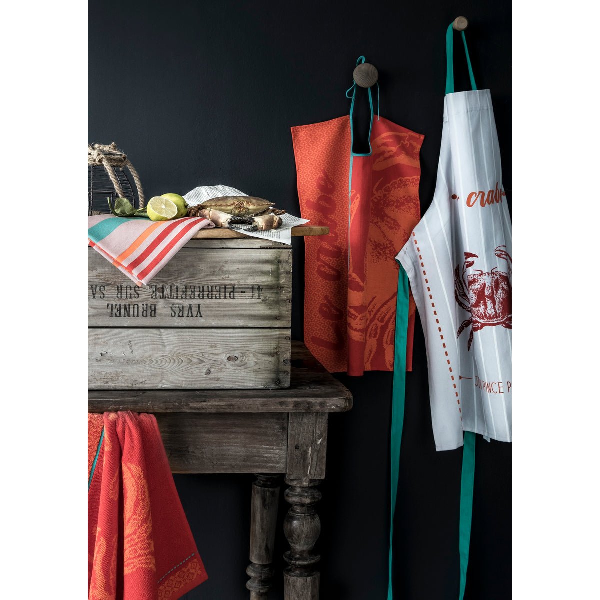 Torchon jacquard en coton CRABE ROUGE rouge, COUCKE