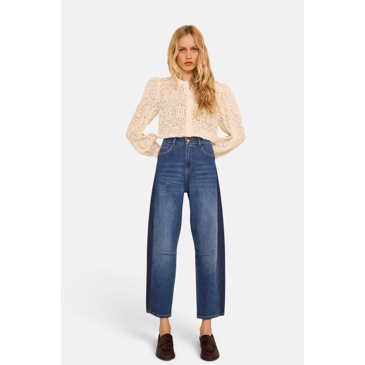 Jean ballon bicolore en coton ROBINSON stone used, Maison 123