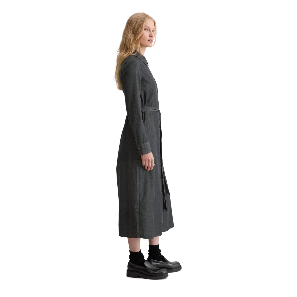 Robe chemisier regular en coton chambray bleu foncé, MARC O'POLO