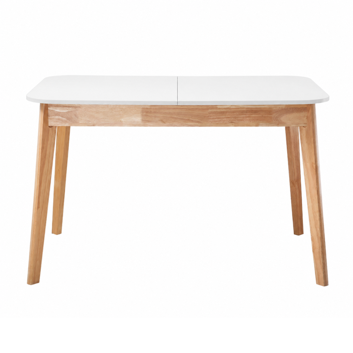 Table à manger extensible blanche et pieds en Hévéa 4 à 6 pers SOLINE blanc, CALICOSY