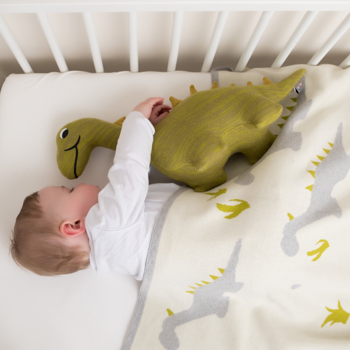 Peluche doudou dinosaure en coton bio TRICOT vert, SEVIRA KIDS