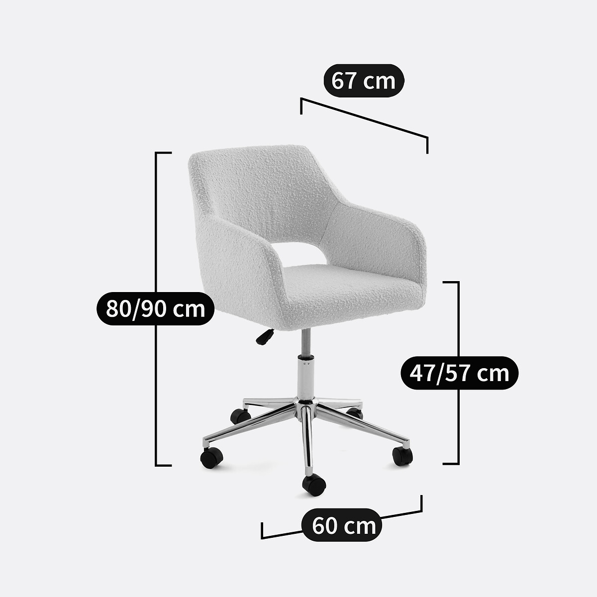 Fauteuil de bureau tissu bouclette, Esma beige, LA REDOUTE INTERIEURS