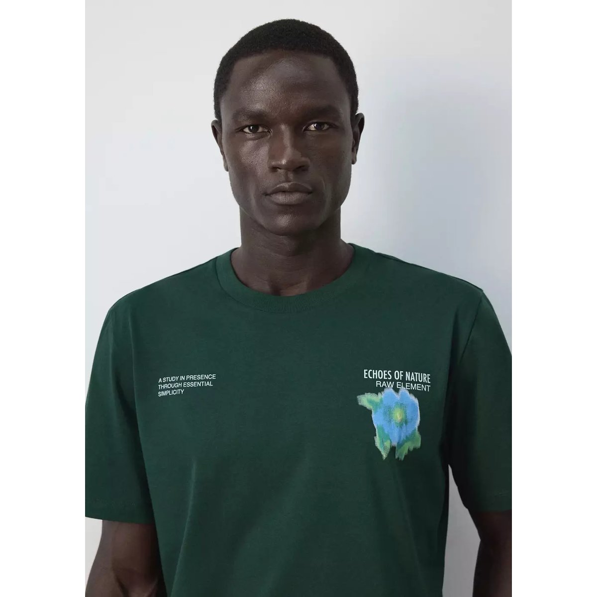 T-shirt 100 % coton imprimé vert billard, MANGO MAN