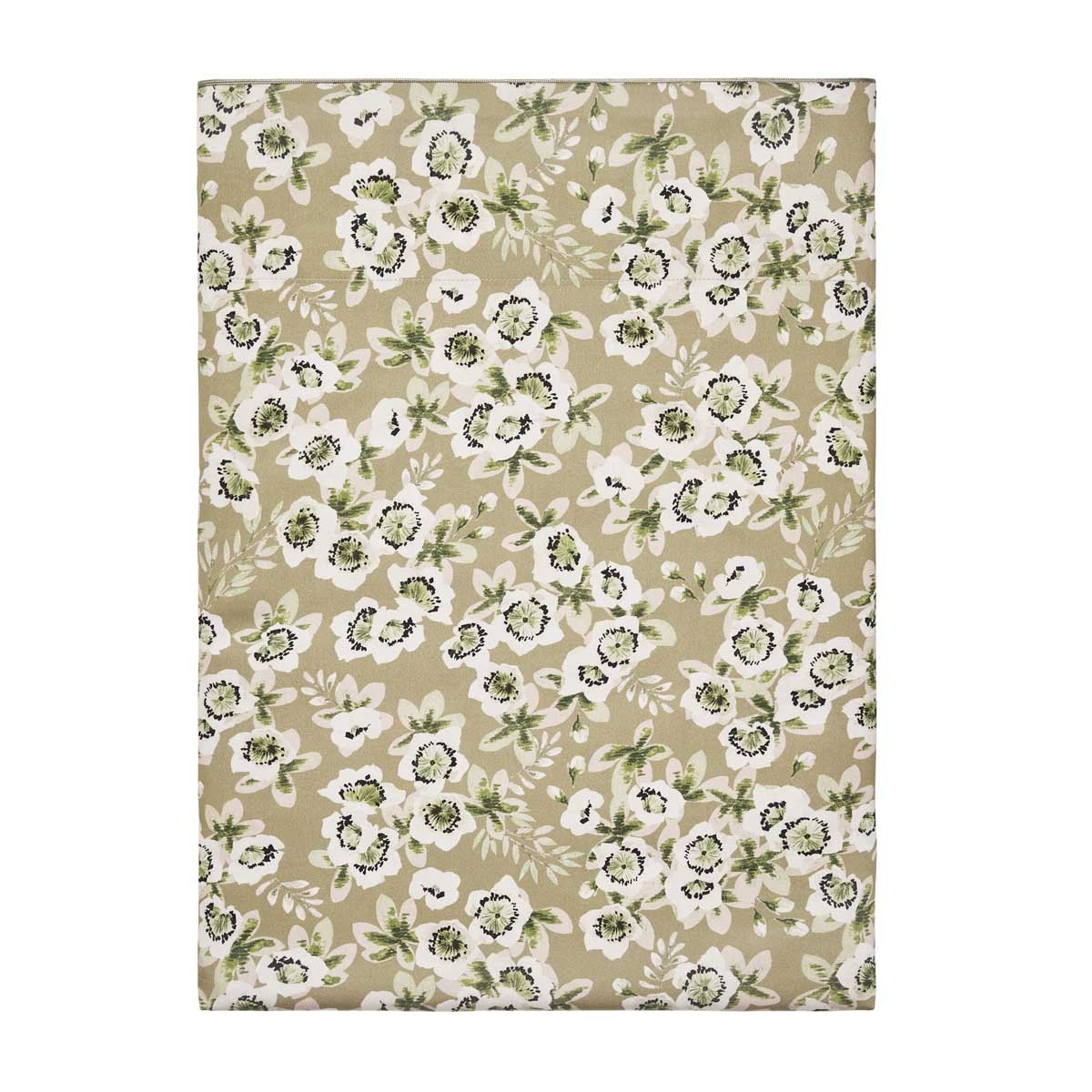 Drap plat imprimé en satin de coton bio, BLOSSOM beige lune, ALEXANDRE TURPAULT