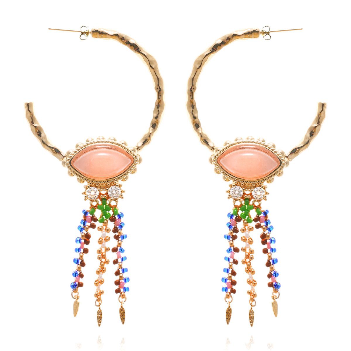 Boucles d'oreilles créoles avec pampilles et perles PEPPER rose, HIPANEMA