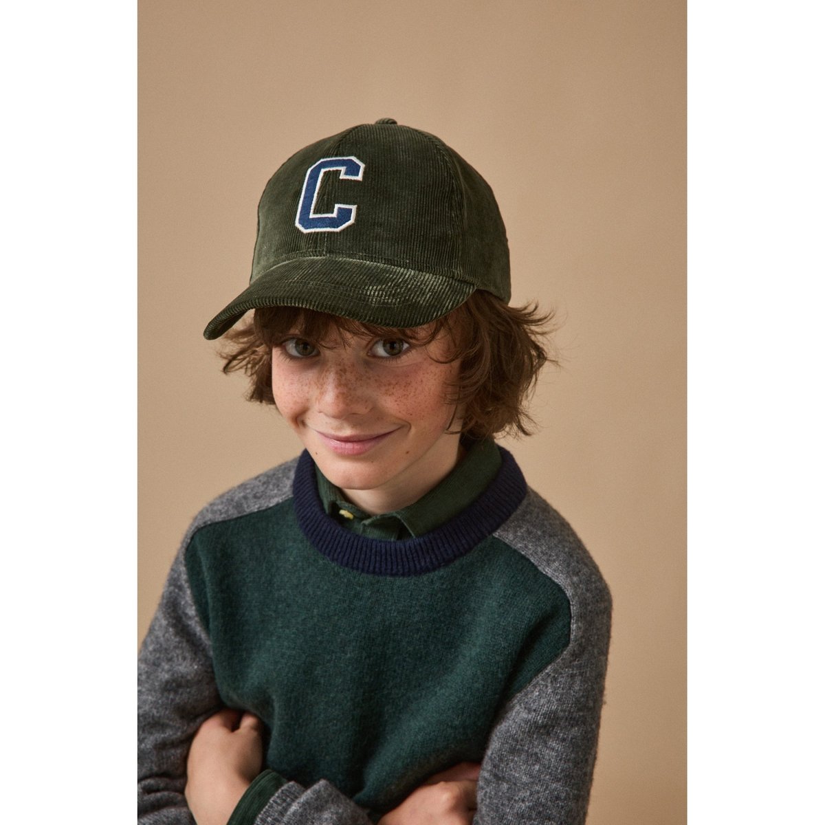 Casquette en velours et enfant kaki, CYRILLUS