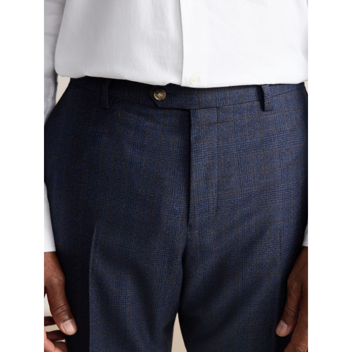 Pantalon de costume slim laine carreaux Signature bleu marine, NEXT
